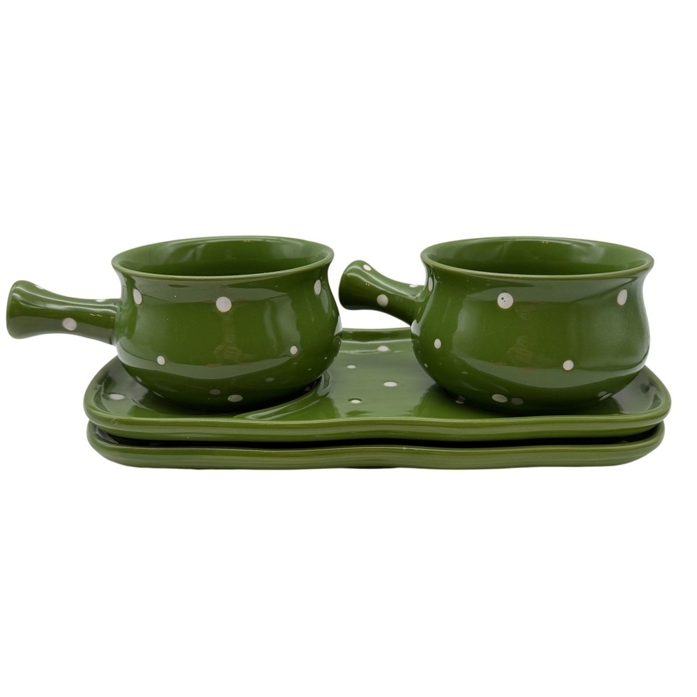 Temp-tations by Tara Green Polka Dot Soup and Sandwich plate bowl 4 Piece Set